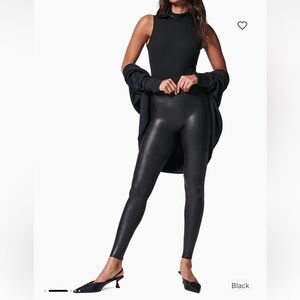 SPANX Faux Leather Black Leggings Large High Rise Sculpting